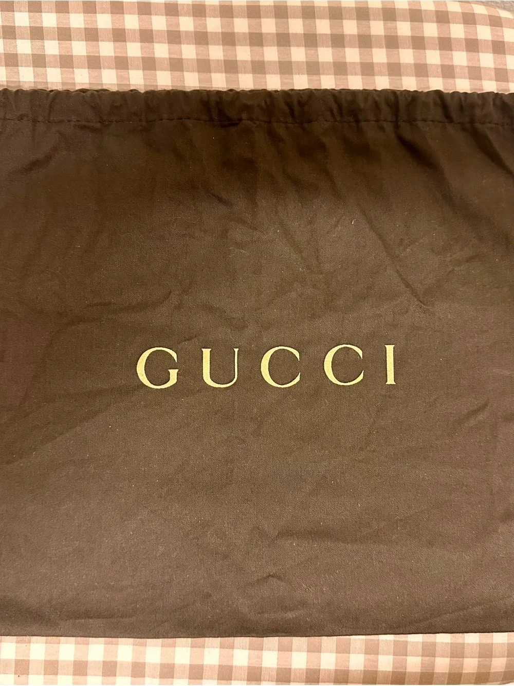 Gucci Brown Fabric Bag with Gold Logo